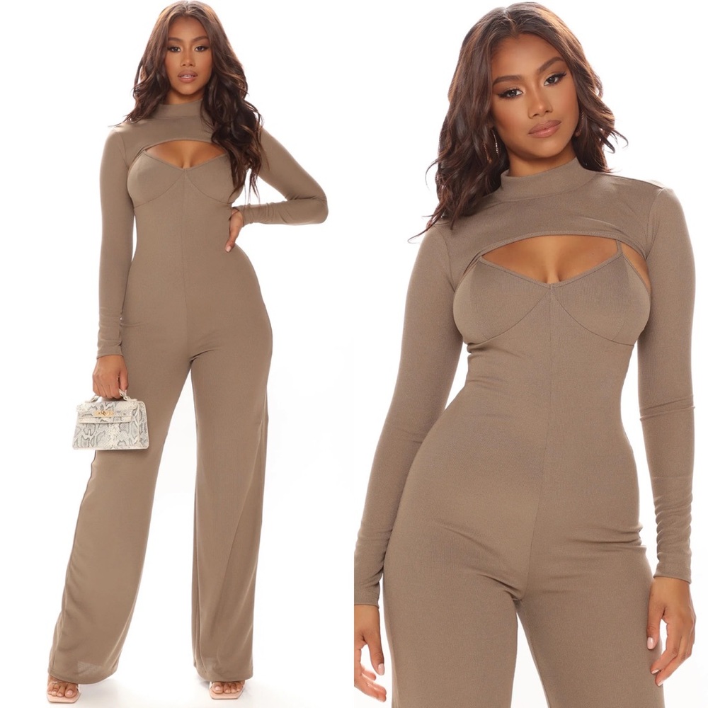 ✨NEW✨ Fashion Nova Bianca Jumpsuit Set - Mocha US 1X